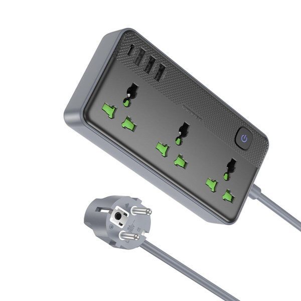 Мережевий подовжувач BOROFONE BAC2A Leya 3 position socket(1C3A)(EU) Black 656-03204 фото