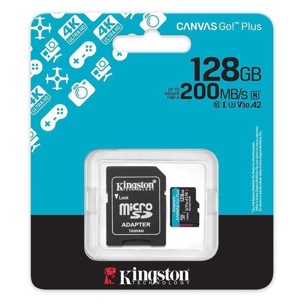 Карта пам'яті microSDXC (UHS-1 U3) Kingston Canvas Go! Plus 128Gb class 10 A2 V30 (R200MB/s) (adapter SD) SDCG4/128GB фото
