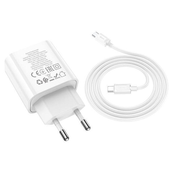 Сетевое зарядное устройство с кабелем HOCO C80A Plus Rapido PD20W+QC3.0 charger set(Type-C to Type-C) White 6931474779908 фото