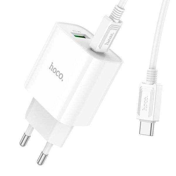Сетевое зарядное устройство с кабелем HOCO C80A Plus Rapido PD20W+QC3.0 charger set(Type-C to Type-C) White 6931474779908 фото