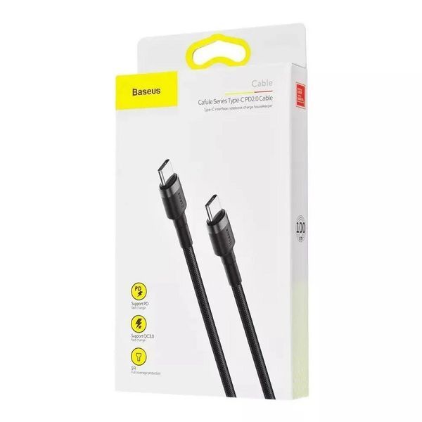 Кабель Baseus Cafule PD2.0 60W flash charging USB Type-C-Type-C (20V 3A)1M Grey+Black CATKLF-GG1 фото