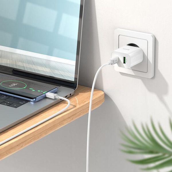 Сетевое зарядное устройство с кабелем HOCO C80A Plus Rapido PD20W+QC3.0 charger set(Type-C to Type-C) White 6931474779908 фото