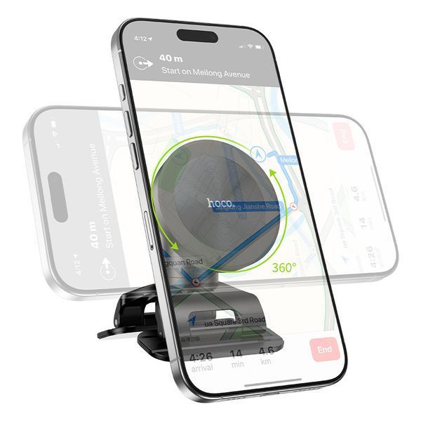 Автотримач для телефона HOCO H97 Eminent Ring Magnetic Car holder (керуємо console) Black 6942007673020 фото