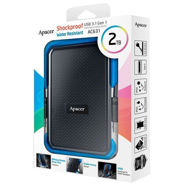 Внешний жесткий диск PHD External 2.5'' Apacer USB 3.1 AC631 2TB Black/Blue (color box) AP2TBAC631U-1 фото