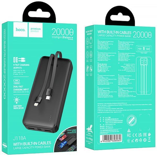Внешний аккумулятор Hoco J118A Speed energy with cable 20000 mAh Black 216-00129 фото