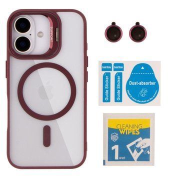 Чохол TPU+PC+Metal Stand Case with MagSafe and Camera Lenses для iPhone 16 Plum 214-03729 фото