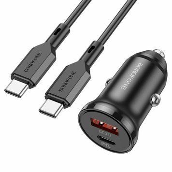 Автомобільний зарядний пристрій BOROFONE BZ18A PD20W+QC3.0 car charger set(Type-C to Type-C) Black 656-00285 фото