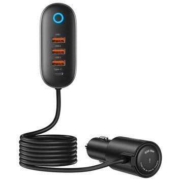 Автомобільний зарядний пристрій Usams US-CC161Car Charger 3USB + Type-C 156W With Cigarette Lighter Black 656-00559 фото