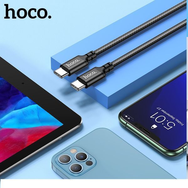 Кабель HOCO X14 Type-C to Type-C 60W, 1m, nylon, aluminum connectors, Black 6931474752215 фото