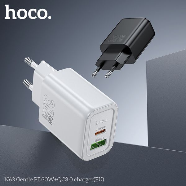 Сетевое зарядное устройство HOCO N63 Gentle PD30W+QC3.0 charger (EU) Black 6942007644358 фото