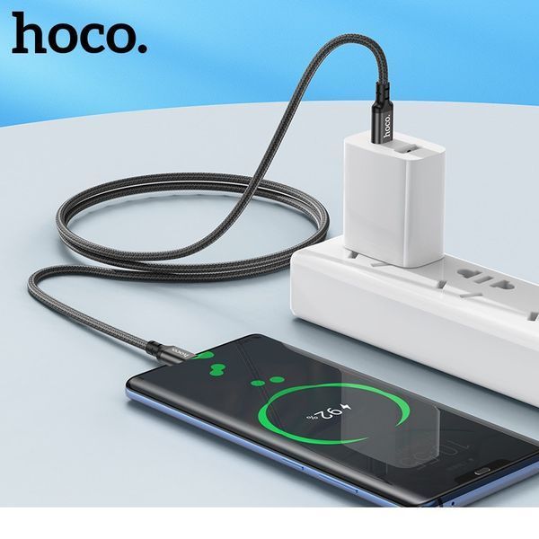 Кабель HOCO X14 Type-C to Type-C 60W, 1m, nylon, aluminum connectors, Black 6931474752215 фото