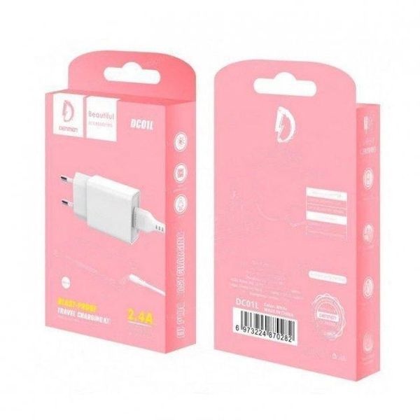 Сетевое зарядное устройство Denmen DC01L 1USB 2.4A + кабель Lightning 1 м Белый 209-00119 фото