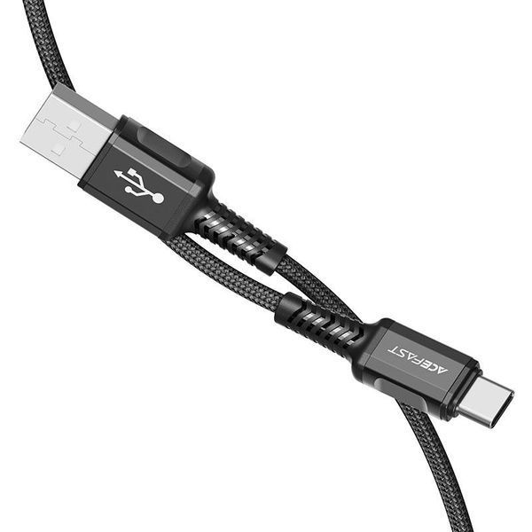 Кабель ACEFAST C1-04 USB to Type-C 3A, 1.2m, nylon aluminum connectors, Black 6974316280545 фото