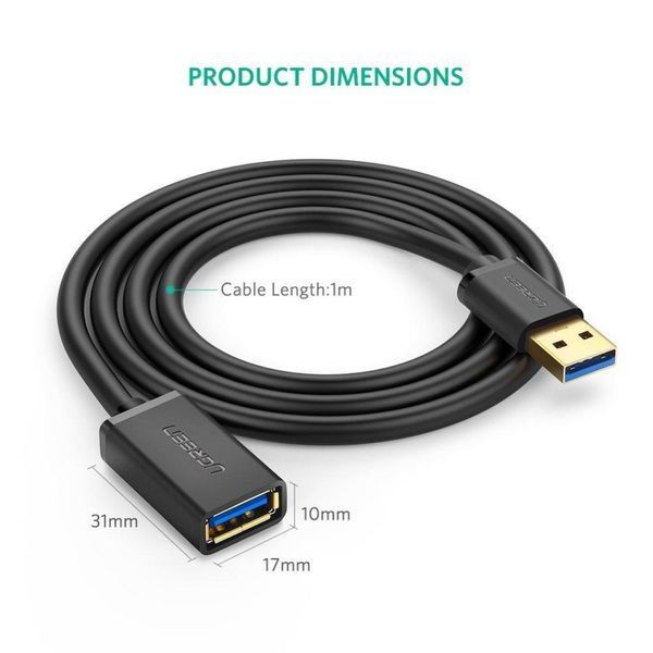 Удлинитель UGREEN US129 USB 3.0 Extension Male Cable 1m (Black) (UGR-10368) UGR-10368 фото