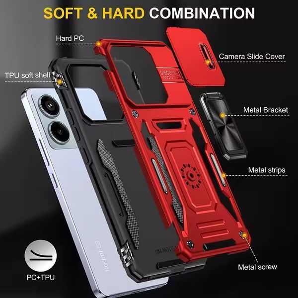 Ударостійкий чохол Camshield Army Ring для Xiaomi Redmi Note 13 Pro 4G / 14s / Poco M6 Pro 4G Red 777-04989 фото