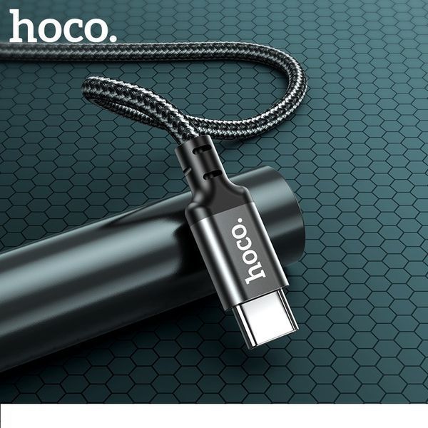 Кабель HOCO X14 Type-C to Type-C 60W, 1m, nylon, aluminum connectors, Black 6931474752215 фото