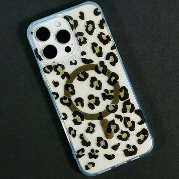 Чехол Transporent Case with Print Magnetic для iPhone 14 Leopard-silver 214-04439 фото
