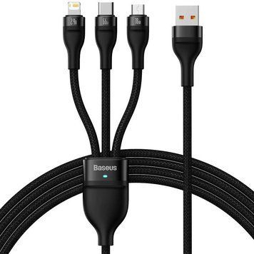 Дата кабель Baseus Flash Series 2 USB to Lightning/Type-C/MicroUSB 100W (1.2m) (CASS03000) Black ILSO-00000063677-1 фото