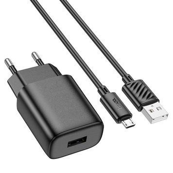 Сетевое зарядное устройство с кабелем HOCO C134A Solid single-port charger set (Micro) (EU) Black 6942007621335 фото