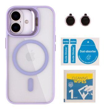 Чохол TPU+PC+Metal Stand Case with MagSafe and Camera Lenses для iPhone 16 Purple 214-03730 фото