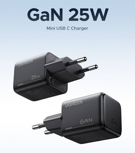 Сетевое зарядное устройство з кабелем UGREEN X517 25W USB-C GaN Fast Charger Set EU+1M CC Cable black UGR-75103 фото