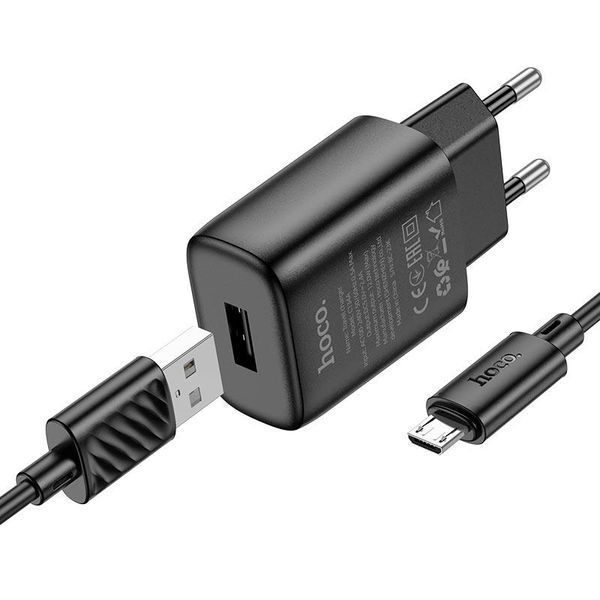 Мережевий зарядний пристрій з кабелем HOCO C134A Solid single-port charger set (Micro) (EU) Black 6942007621335 фото