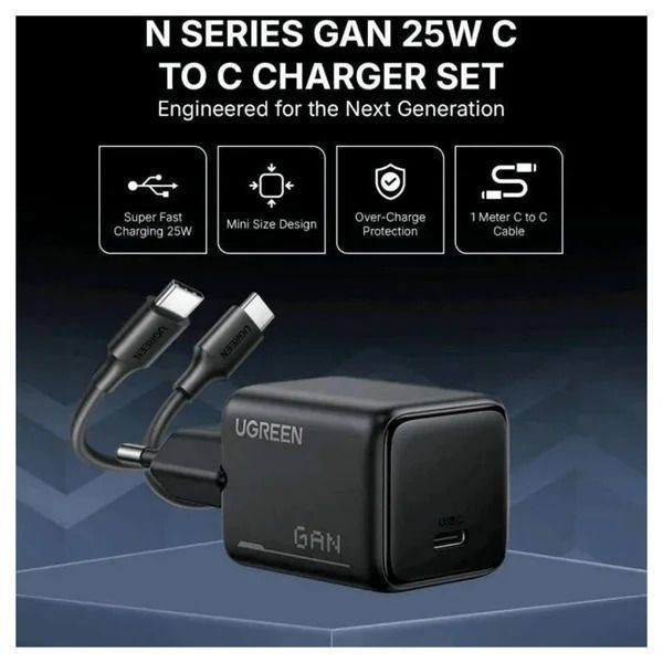 Сетевое зарядное устройство з кабелем UGREEN X517 25W USB-C GaN Fast Charger Set EU+1M CC Cable black UGR-75103 фото