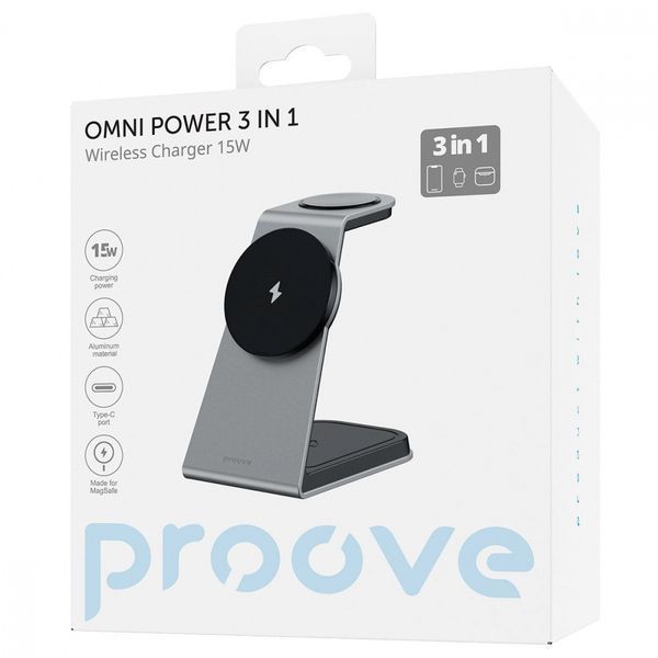 Бездротовий зарядний пристрій Proove Omni Power 3 in 1 gray 656-02615 фото