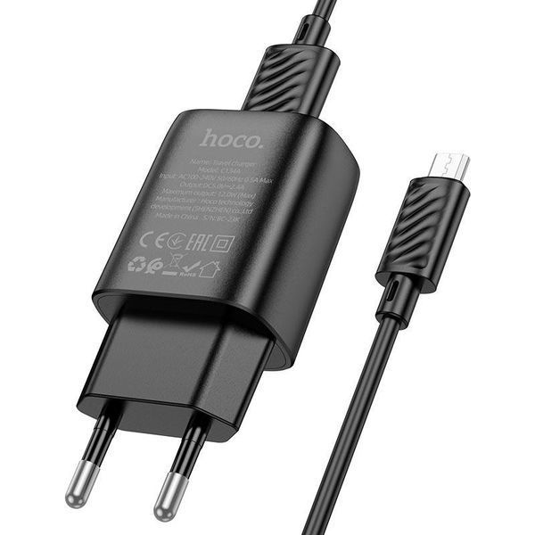 Мережевий зарядний пристрій з кабелем HOCO C134A Solid single-port charger set (Micro) (EU) Black 6942007621335 фото