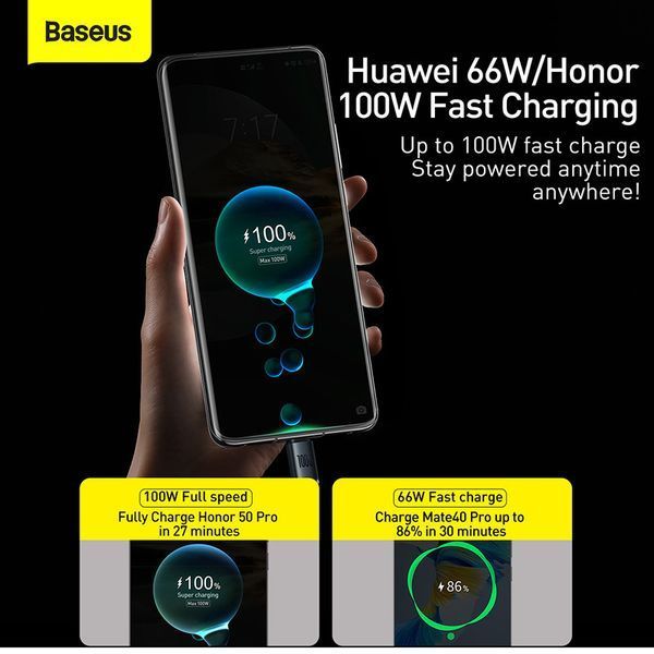 Кабель Baseus Crystal Shine Series Fast Charging Data Cable USB to Type-C 100W 2m Black CAJY000501 фото