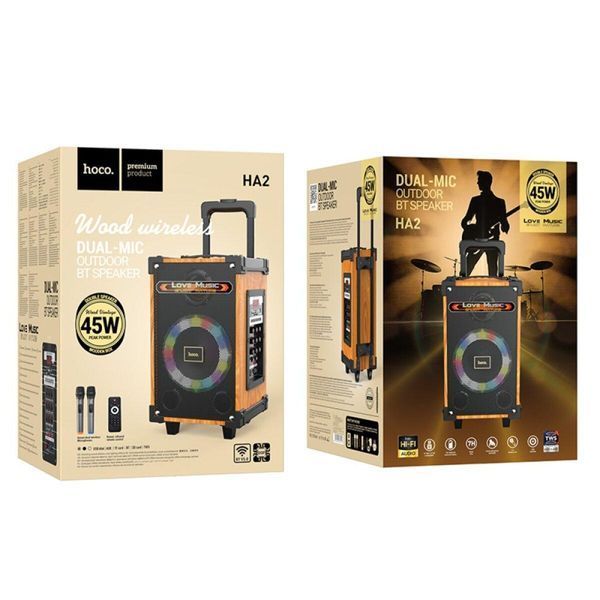 Портативна колонка HOCO HA2 Wave wireless dual-mic outdoor BT speaker Wooden Pattern 656-00766 фото