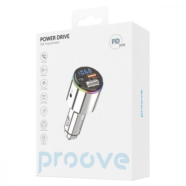 АЗУ Proove FM Launcher Power Drive 30W (PD+QC3.0) Type-C+USB+AUX Silver FMPD30110006 фото