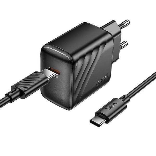 Мережевий зарядний пристрій з кабелем HOCO CS24A Puerto single-port PD25W charger set (C to C)(EU) Black 6942007639774 фото