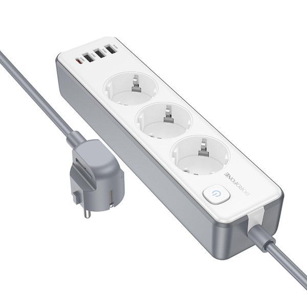 Сетевой удлинитель BOROFONE BAC9 Power 3-position socket(PD20W/1C3A)(EU/GER)(L=2M) White 656-03206 фото
