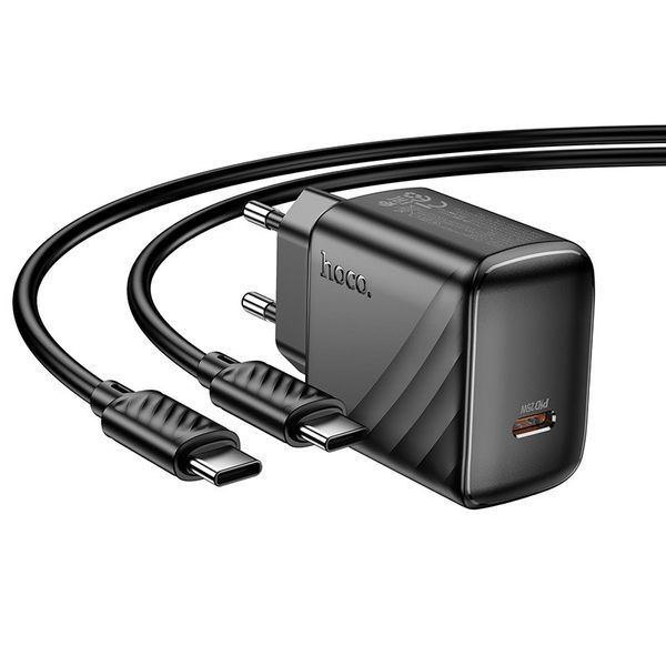 Мережевий зарядний пристрій з кабелем HOCO CS24A Puerto single-port PD25W charger set (C to C)(EU) Black 6942007639774 фото