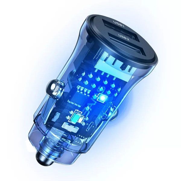 Автомобильное зарядное устройство Usams US-CC162 C31 15W Transparent Dual USB A+A Mini Car Charger 656-00560 фото