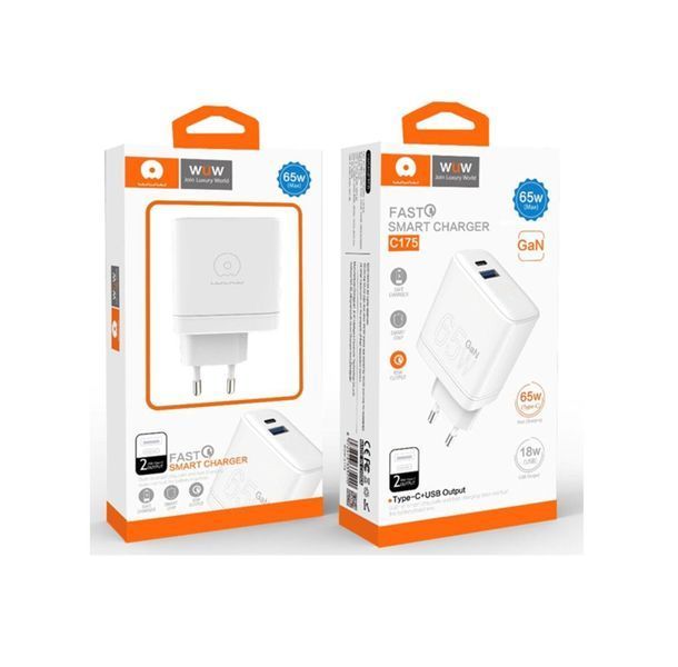 Зарядний пристрій WUW-C175 65W GaN USB A+USB C white 656-01138 фото