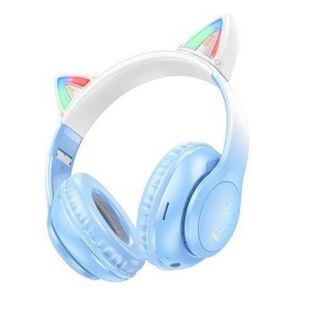 Бездротові накладні навушники HOCO W42 Cat ears BT headphones Crystal Blue 6931474795861 фото