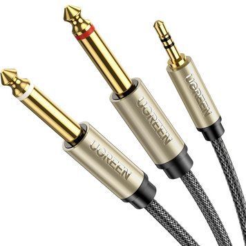 Аудіокабель UGREEN 3.5mm TRS to Dual 6.35mm TS Audio Cable 1m (Gray) UGR-10613 фото