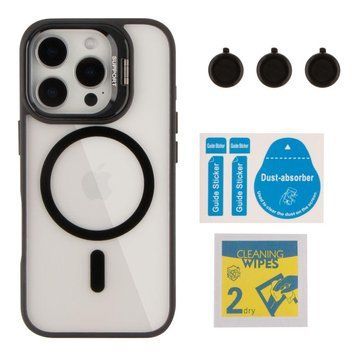 Чехол TPU+PC+Metal Stand Case with MagSafe and Camera Lenses для iPhone 16 Pro Black 214-03731 фото