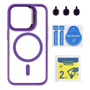 Чохол TPU+PC+Metal Stand Case with MagSafe and Camera Lenses для iPhone 14 Pro Plum 214-03681 фото