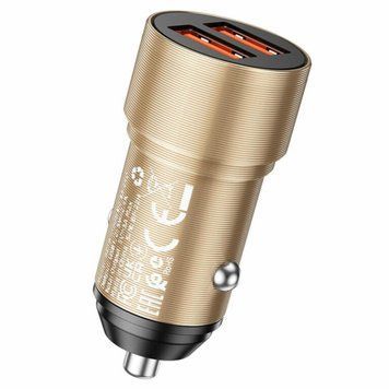 Автомобільний зарядний пристрій BOROFONE BZ19 Wisdom dual port car charger Gold 656-00287 фото