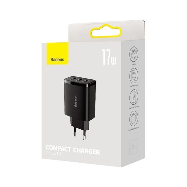 Мережевий зарядний пристрій Baseus Compact Charger 3U 17W EU Black CCXJ020101 фото