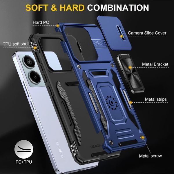 Ударопрочный чехол Camshield Army Ring для Xiaomi Redmi Note 13 Pro 4G / 14s / Poco M6 Pro 4G Navy Blue 777-04991 фото