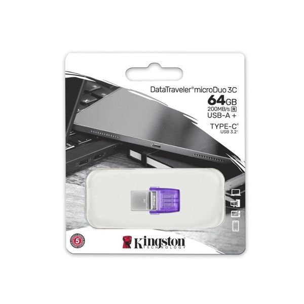 Флеш-накопитель Kingston USB 3.2 DT microDuo 3C 64GB (Type-A/Type-C) (200Mb/s) DTDUO3CG3/64GB фото