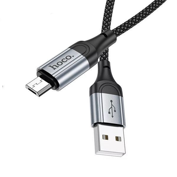 Кабель HOCO X102 USB to Micro 2.4A, 1m, nylon, aluminum connectors, Black 6942007608763 фото