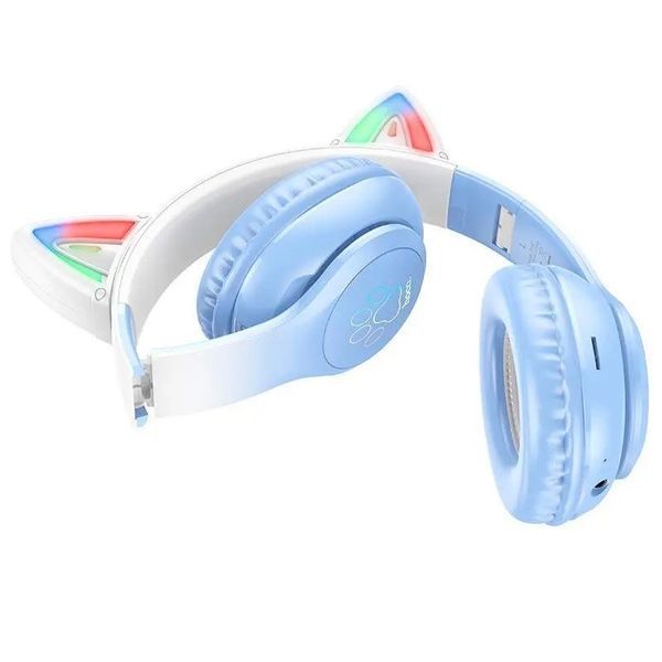 Бездротові накладні навушники HOCO W42 Cat ears BT headphones Crystal Blue 6931474795861 фото