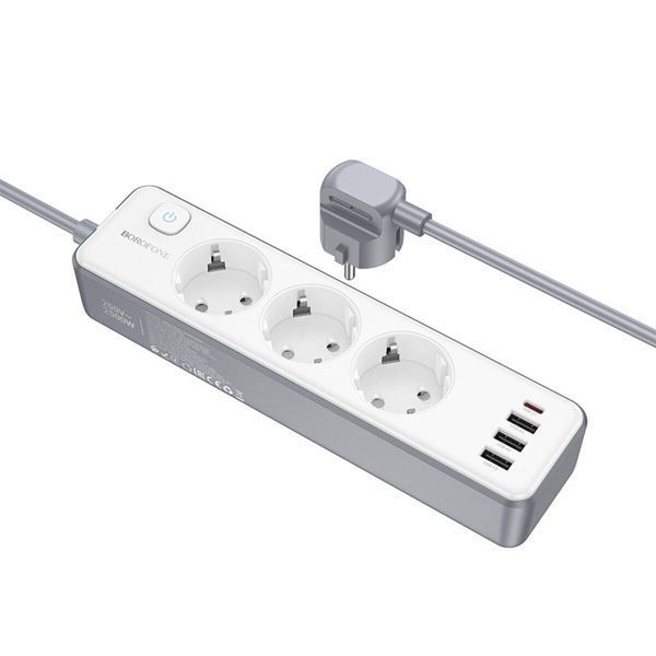 Сетевой удлинитель BOROFONE BAC9 Power 3-position socket(PD20W/1C3A)(EU/GER)(L=3M) White 656-03207 фото