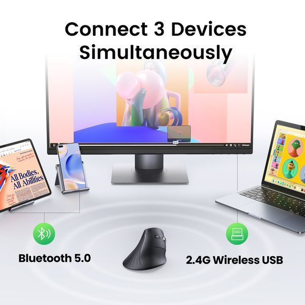 Манипулятор мышь бездротова UGREEN MU008 Multi-mode Vertical Mouse Black UGR-25444 фото