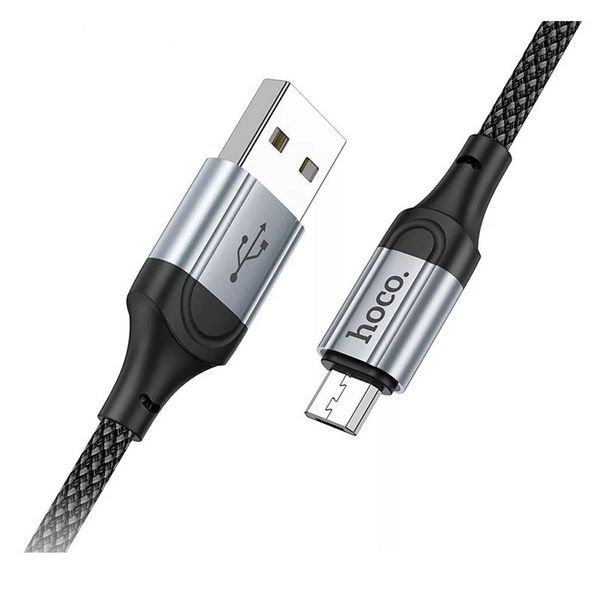 Кабель HOCO X102 USB to Micro 2.4A, 1m, nylon, aluminum connectors, Black 6942007608763 фото